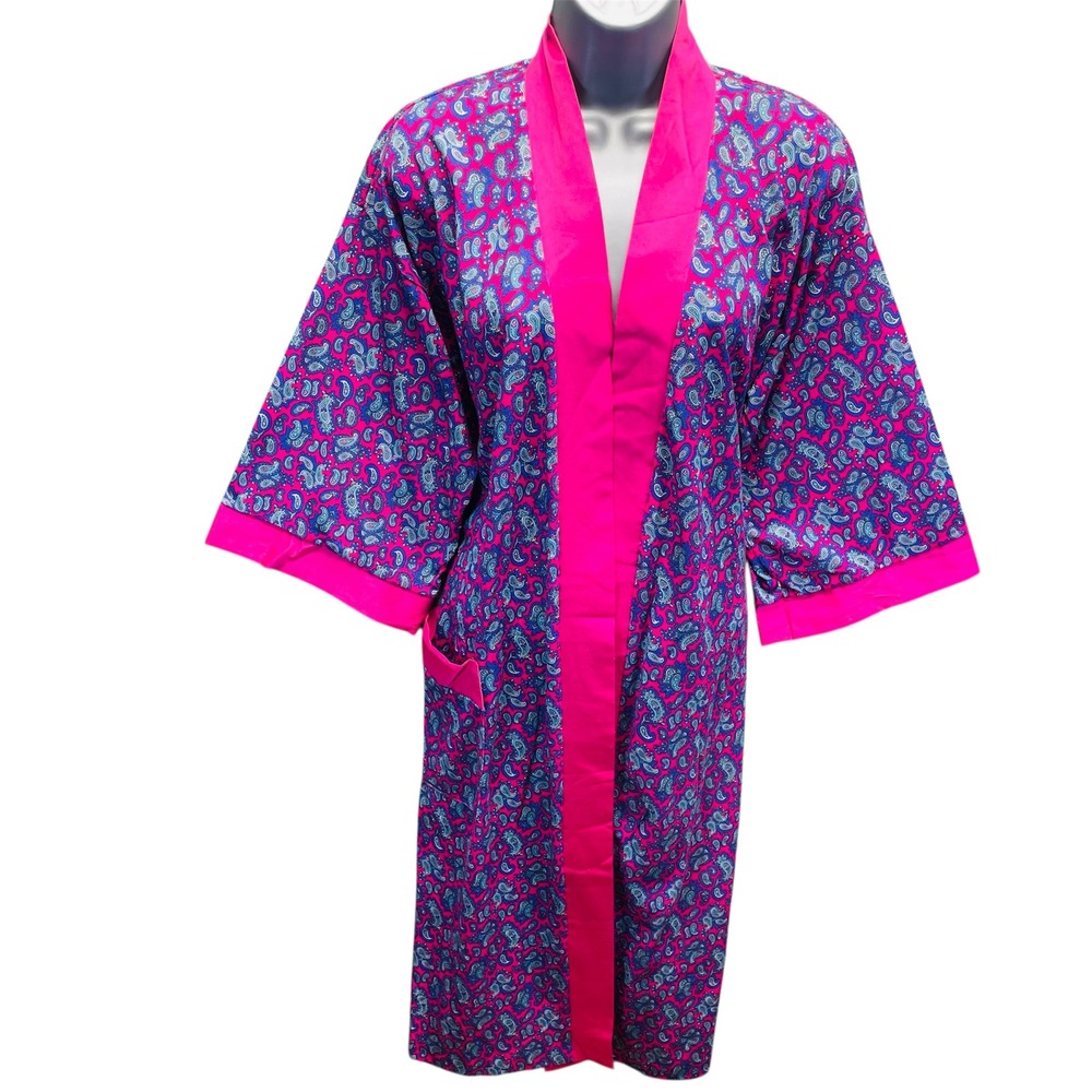 Vintage‎ 80s Paisley Satin Trim Robe Diane Richard Guligan O'Malley USA XS